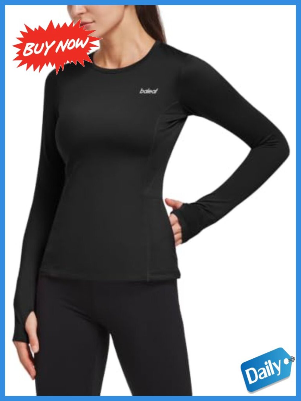 Women's Long Sleeve Fleece Lined Thermal Base Layer Top for Running